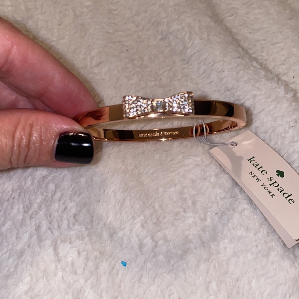 Kate Spade Rose Gold Tone Crystal Hinged bow bracelet nwt